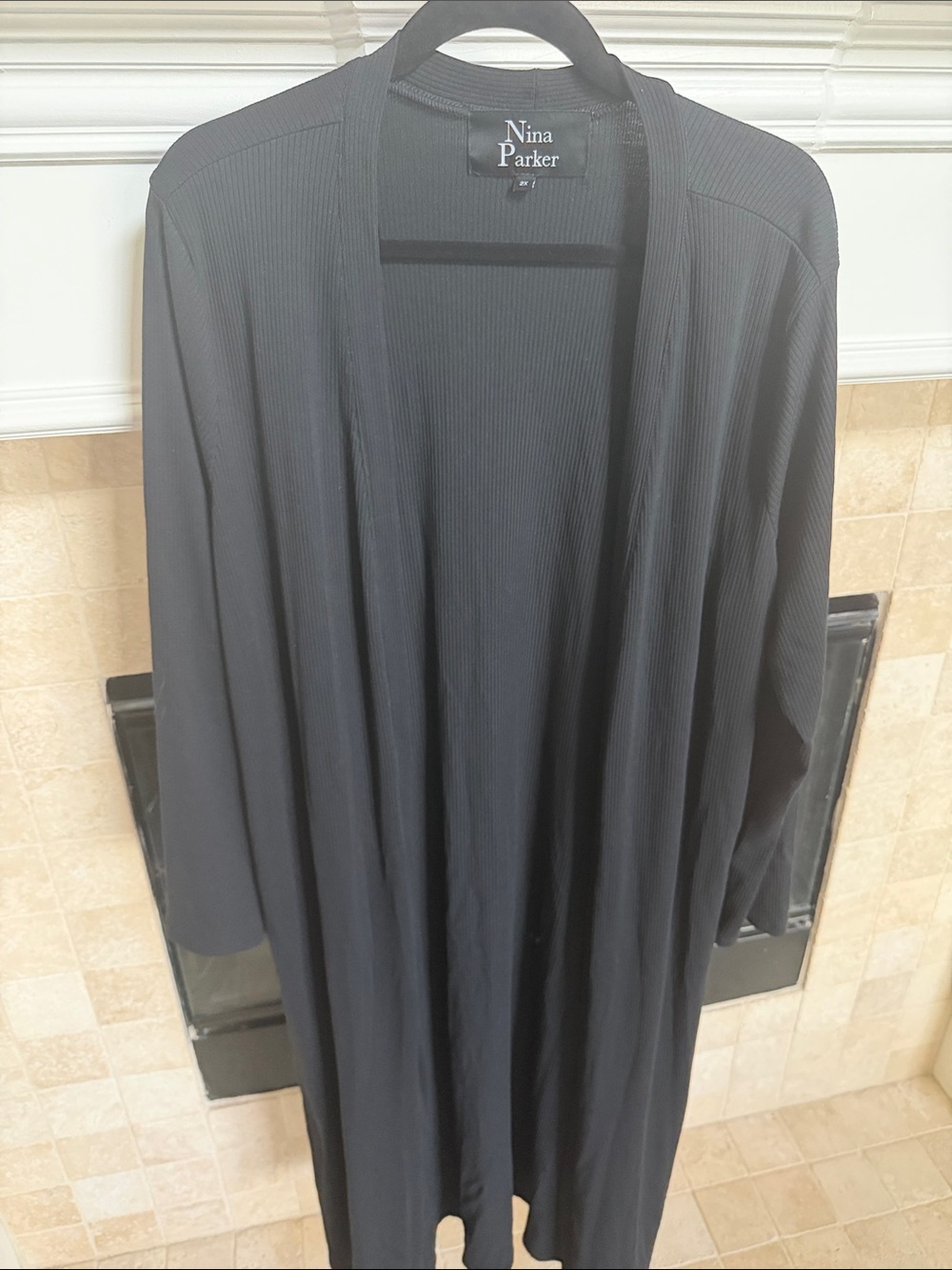 Nina Parker Long Black Open-Front Ribbed Cardigan/Duster SZ 2x